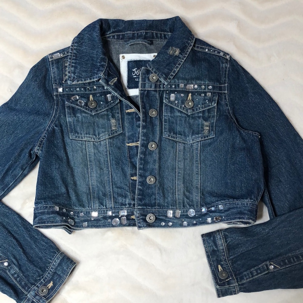 Justice denim jacket with gemstones